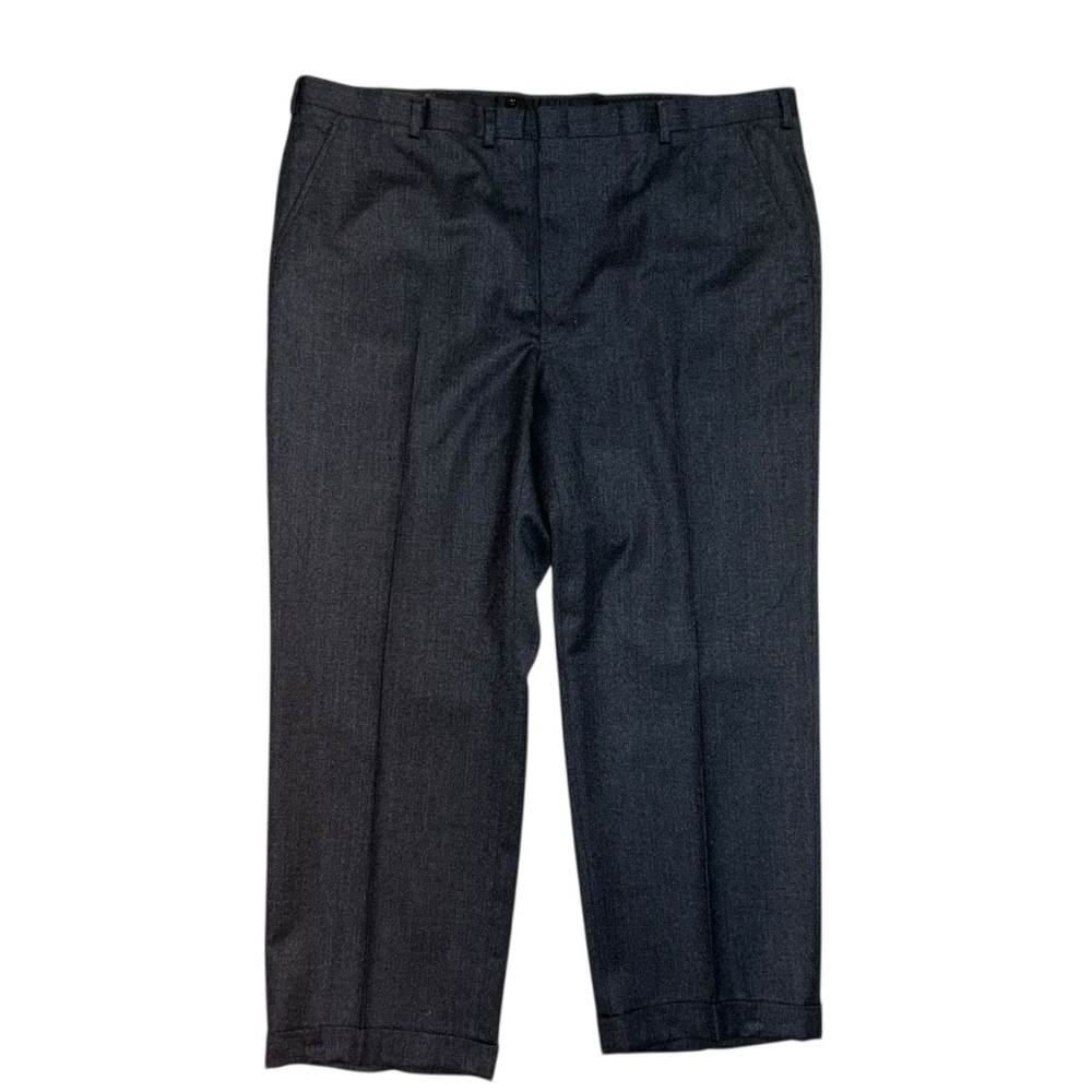 Hart Schaffner Marx Gray Wool Flat Front Cuffed Trousers Pants 42x28 Workwear